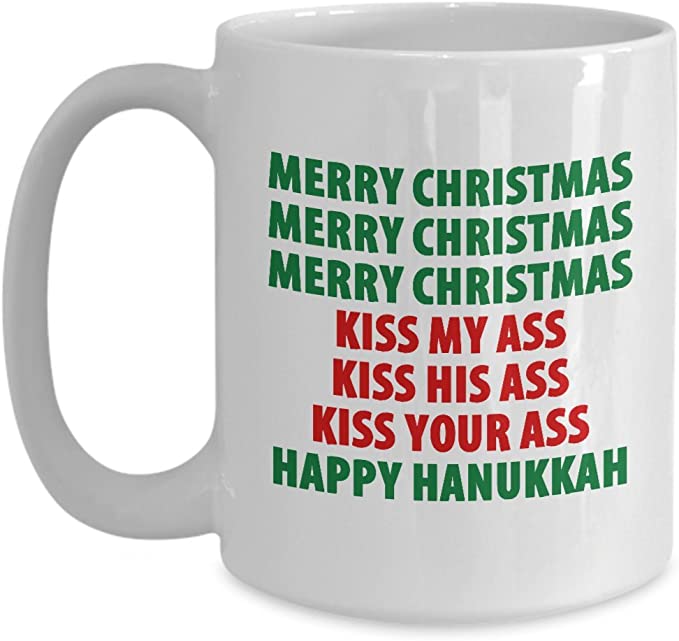Christmas Vacation Merry Kiss My Ass Funny Mug Gift Movie Clark Griswold Hanukkah Xmas Holidays Coffee Cup, 15 ounces