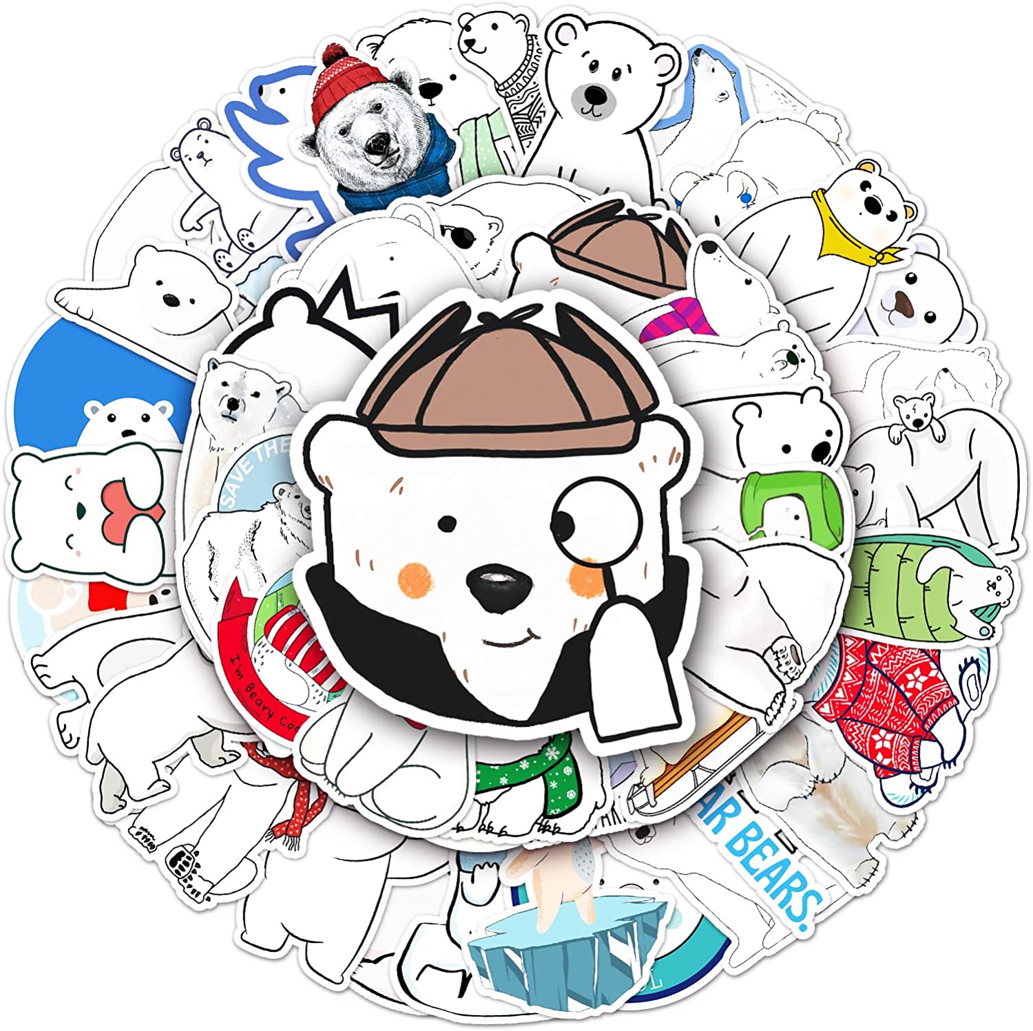 50pcs Winter Polar Bear DIY Portable Suitcase Sticker Waterproof Bike Helmet Sticker