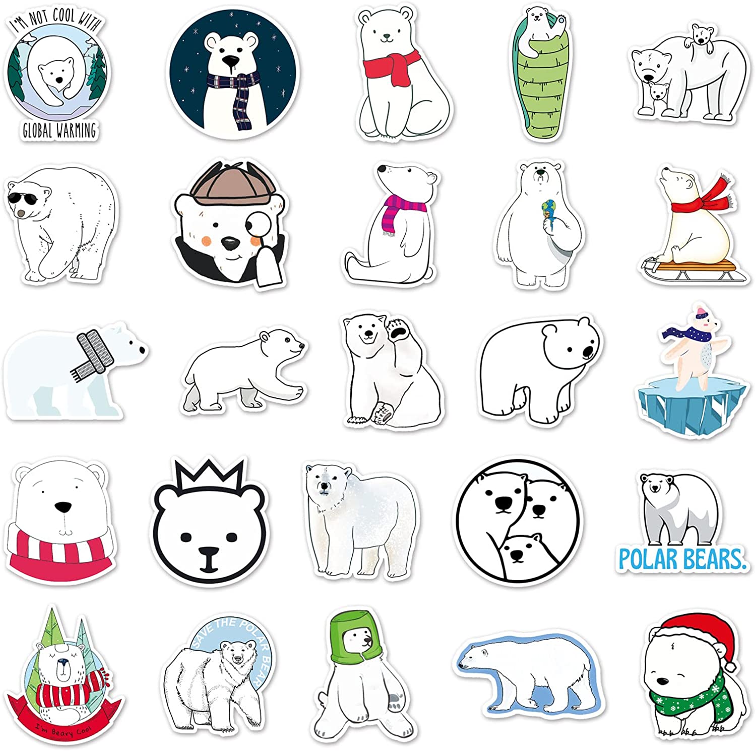 50pcs Winter Polar Bear DIY Portable Suitcase Sticker Waterproof Bike Helmet Sticker