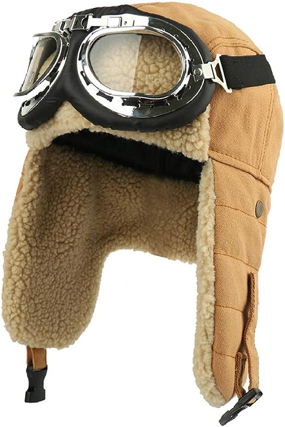 Winter Unisex Bomber Hats Earflap Faux Fur Hat Goggles Trapper Pilot Hat Fleece Thermal Snow Caps