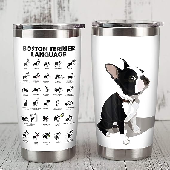 MemoGifts Boston Terrier Funny Gift Funny Tumbler Gift For Boston Terrier Lover Boston Terrier Language 20oz Stainless Steel Tumbler