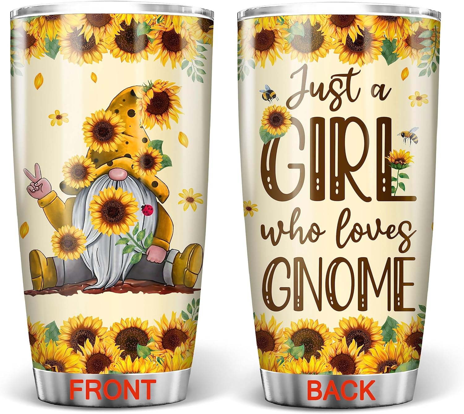 Padovo Gnome Tumbler Cute Gnomes Sunflower Insulated Tumblers 20oz with Lid Double Wall Vacuum Travel Coffee Mug Funny Christmas Birthday Gifts For Gnomies Lovers Women Girls Stainless Steel Cup