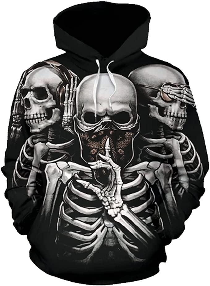HAQCO Skull See No Evil 3D Printed Pullover 3D Print Hoodies Unisex Pullover Hoodie Gift For Men, Women, Birthday, Christmas