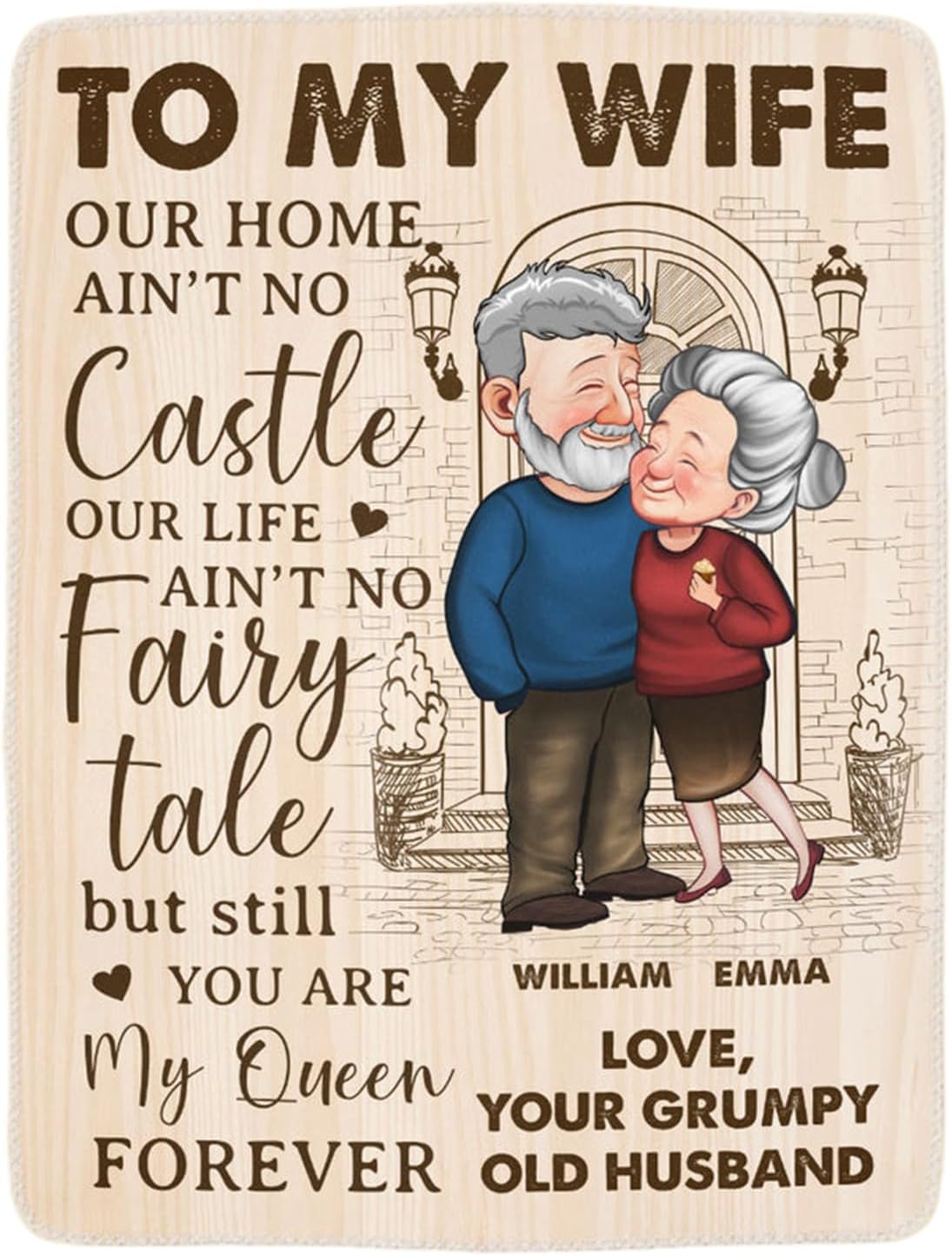 Personalized to My Wife Blanket Custom Avatar Old Couple Our Home Blanket Gift for Couple Lover Wife Woman Her Girlfriend from Husband Man Him Boyfriend On Wedding Anniversary Christmas Valentine
