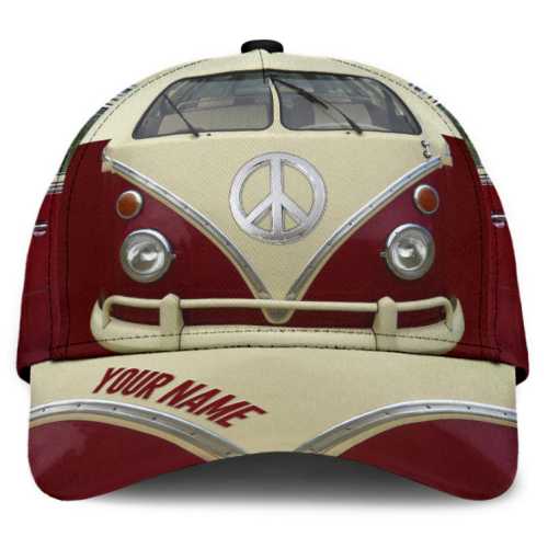 Camping Van Car Red Hippie Baseball Hat Adjustable Size Universal Fit, Hippie Baseball Cap For Men And Women.
