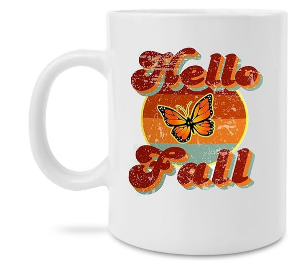 Cute Coffee Mugs Hello Fall Butterfly Ceramic Coffee Mug Autumn Theme White Mug Novelty Coffee Cups Halloween Thanksgiving Gifts for Women And Men 11oz
