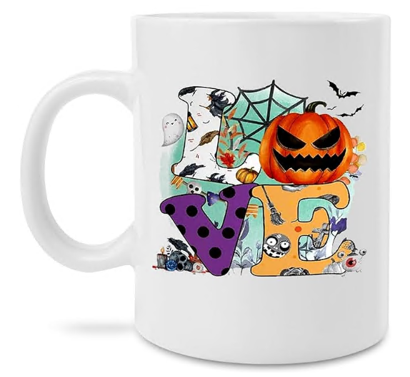 Halloween Coffee Mug Love Halloween Design Pumpkin Spider Web Ceramic Coffee Mug Witchy Autumn White Mug Novelty Coffee Cups Halloween Gifts for Best Friend Man Women Colleague Him Or Her 11oz