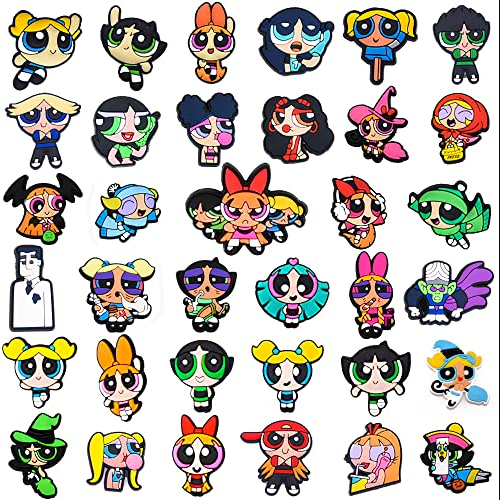 35 Pcs Sneaker Power Cartoon Shoe Charms, Hypebeast Shoe Decoration Charms, Accessories for Shoes, Bracelet, Wristband, Gift for Birthday, Party, Holiday (Powerpff)