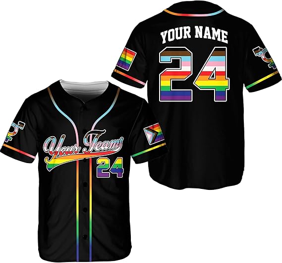 Moaz Bebe Personalized LGBTQ Team Name and Number Baseball Jersey, Custom LGBT Pride Month Jersey, LGBT Jersey Shirt, Rainbow Baseball Jersey, LGBT Pride Jersey, Small, White